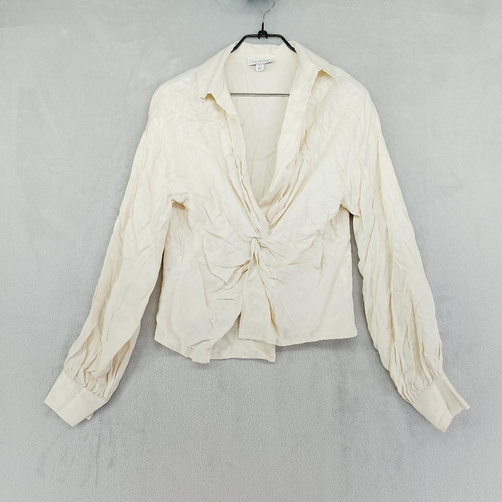NWT Topshop Cream Viscose Long Sleeve Wrap-Front Blouse P1156